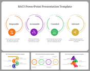 RACI framework with four distinct colored circular icons representing from responsible to informed roles.