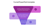 Funnel diagram in shades of purple with three sections numbered 1 to 3, showing a narrowing process.