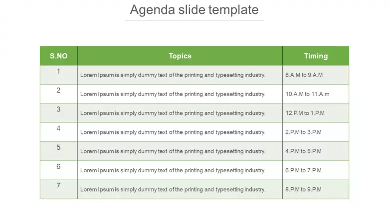 Agenda Slide Template Ppt In Table Model