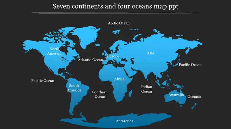 7 Continents And 4 Oceans Map Ppt Template