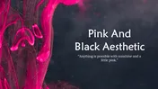 Abstract image with pink fluid swirls set against a dark black aesthetic background, paired with a quote at the bottom.