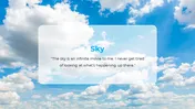 Bright blue sky with scattered fluffy white clouds background with a quote.