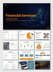 Financial services company profile showcasing financial growth, services, methodology, and client engagement in 