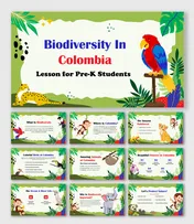 Biodiversity In Colombia Lesson for Pre K Students with rainforest, animals, birds, ocean life, flowers, and conservation.