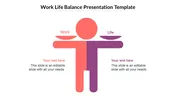 Work life balance slide featuring a figure with text on both sides.