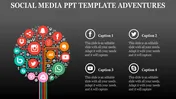 Social media-themed template with a tree graphic composed of colorful platform icons and space for captions.