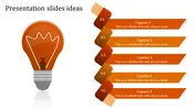 Illustration of a light bulb with five numbered banners stacked vertically on the right, all in orange accents.