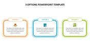 Three-step option slide with distinct colors and icons, ideal for presenting different choices or steps.