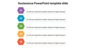 Soutenance slide featuring five colorful steps, each with a number and description space.