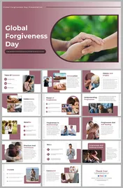 Elegant slide deck on global forgiveness day, focusing on understanding, benefits, and forgiveness in relationships.