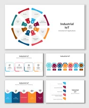 Industrial IoT slides with vibrant diagrams, icons, and modern layouts for clean, professional presentations.