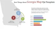 Gray Georgia map with three labeled circles, and six colored percentage bars on the right, set against a white background.