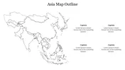 Outline a map of Asia with four text boxes for captions to highlight specific regions or data points.