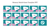 Memory match game slide featuring 14 teal and pink cards  arranged in a grid ready for an engaging  game session.