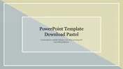 A PowerPoint template with geometric pastel yellow and grey background, two white rectangles and a title area at the center.