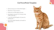 A side featuring an orange tabby cat sitting beside interesting facts in a clean design on a white background.