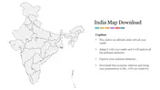 Slide featuring an outline map of India with text area on a white background.