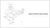 Outline map of India showing all states and union territories with labels and a title text to the right on white background.