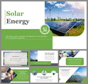 Slide deck on solar energy, including sections on PV technology, systems, environmental impact, and energy storage.