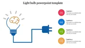 Illustration of a blue light bulb with brain detail, attached to a plug, with four colored caption circles on the right.