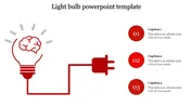 Light bulb graphic with a brain inside, connected to a plug, and three numbered circular captions, all in red accents.