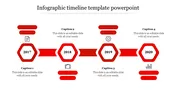 Red themed timeline with four hexagons marking 2017 to 2020, linked by bars, each with icons and captions.