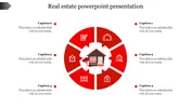 Central house icon within a red circular diagram with six segments, each containing an icon, and text on either side.