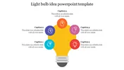 Yellow light bulb illustration in the center, surrounded by five colored circles with icons, each linked to a caption.