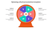 Slide featuring a colorful spinning wheel graphic with six sections, each linked to  caption area around the wheel.