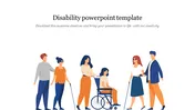 Slide featuring diverse individuals with disabilities, including a person in a wheelchair and others using canes.