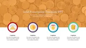 Gold-themed slide in coin background and four color coded circular icons with caption areas.