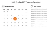 Effective 2022 October PPT Calendar Template