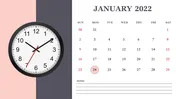 January 2022 PowerPoint Calendar With Clock