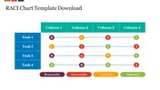 RACI chart slide with four tasks and columns, showing roles marked as responsible, accountable, consulted, and informed.