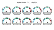 Ten speedometer icons in two rows, each with blue, green, and red segments, ranging from 0 to 100.