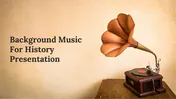 A pack of music PPT slides with a retro style template featuring a gramophone on a textured beige background.