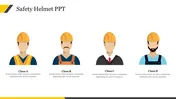 Four illustrated workers wearing yellow safety helmets, each with captions below on a white background.