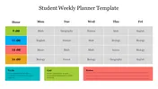 Student weekly schedule grid with time slots for classes and additional areas for tasks, lists, and notes.